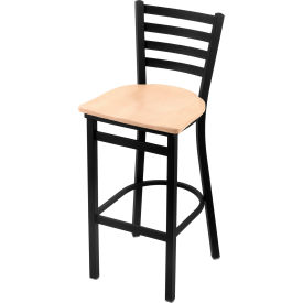 400 Jackie 30" Stationary Bar Stool, Natural Maple Seat, Black Wrinkle Finish
