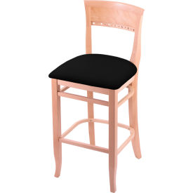 30" Bar Stool, Black Vinyl Seat, Natural Finish