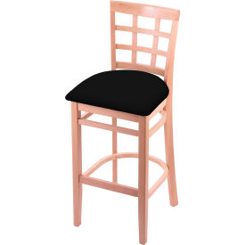 30" Bar Stool, Natural Finish, Black Vinyl Seat, Natural Finish