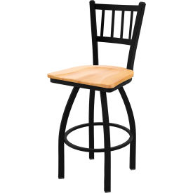30" Swivel Bar Stool, Natural Maple Seat, Black Wrinkle Finish