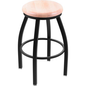30" Swivel Bar Stool, Natural Maple Seat, Black Wrinkle Finish