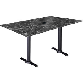EuroSlim Outdoor Table, 48"W x 30"D x 30"H, Black Marble Umbrella Hole Top