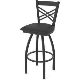 30" Swivel Bar Stool, Black Vinyl Seat, Black Wrinkle Finish