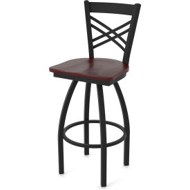 30" Swivel Bar Stool, Dark Cherry Maple Seat, Black Wrinkle Finish