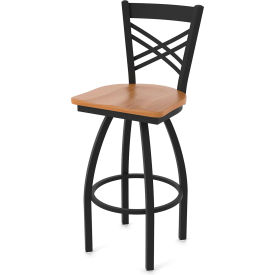 30" Swivel Bar Stool, Medium Maple Seat, Black Wrinkle Finish