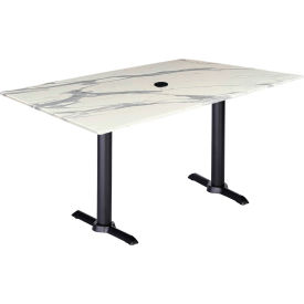 EuroSlim Outdoor Table, 48"W x 30"D x 30"H, White Marble Umbrella Hole Top