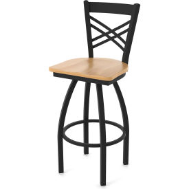 30" Swivel Bar Stool, Natural Maple Seat, Black Wrinkle Finish
