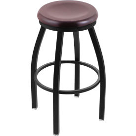 30" Swivel Bar Stool, Dark Cherry Maple Seat, Black Wrinkle Finish
