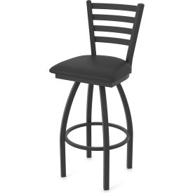 30" Swivel Bar Stool, Black Vinyl Seat, Black Wrinkle Finish