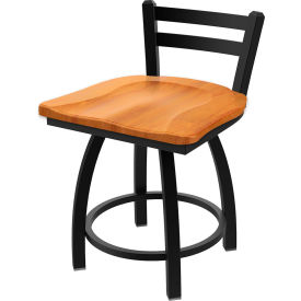 18" Low Back Swivel Vanity Stool, Medium Maple Seat, Black Finish