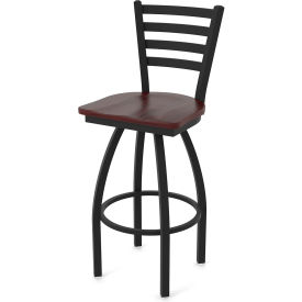 30" Swivel Bar Stool, Dark Cherry Maple Seat, Black Wrinkle Finish