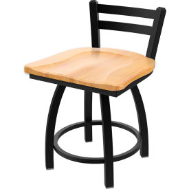 411 Jackie 18" Low Back Swivel Vanity Stool, Natural Maple Seat, Black Finish