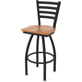 30" Swivel Bar Stool, Medium Maple Seat, Black Wrinkle Finish