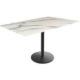 Outdoor Table, Disc Base, 48"W x 32"D x 30"H, White Marble Top