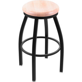 30" Swivel Bar Stool, Natural Maple Seat, Black Wrinkle Finish