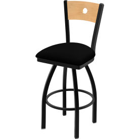 30" Swivel Counter Stool, Natural Back, Black Vinyl Seat,Black Finish