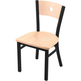 610 Voltaire Dining Chair, Natural Maple Seat, Black Wrinkle Finish
