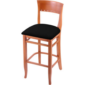 30" Bar Stool, Black Vinyl Seat, Medium Finish