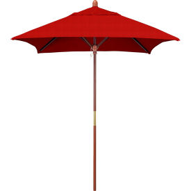 6' Square Patio Umbrella, Wood Pole, Sunbrella 2A Jockey Red Fabric