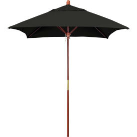 6' Square Patio Umbrella, Wood Pole, Sunbrella 1A Black Fabric