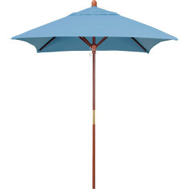 California Umbrella Grove 6' Square Patio Umbrella, Wood Pole, Sunbrella 1A Air Blue Fabric