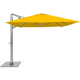 California Umbrella Sola 10'x10' Cantilever Umbrella, Silver Frame, Sunbrella Yellow Fabric