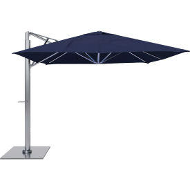 10' x 10' Cantilever Umbrella, Silver Frame, Sunbrella Marine Blue Fabric