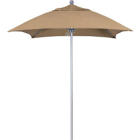 6' Patio Umbrella, Silver Pole, Sunbrella 1A Heather Beige Fabric