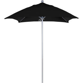 6' Patio Umbrella, Silver Pole, Sunbrella 1A Black Fabric