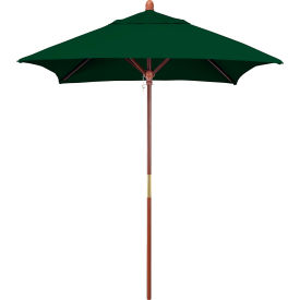 6' Square Patio Umbrella, Wood Pole, Sunbrella 1A Forest Green Fabric