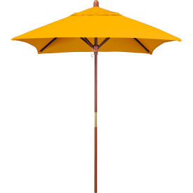Grove 6' Square Patio Umbrella, Wood Pole, Sunbrella 1A Sunflower Yellow Fabric