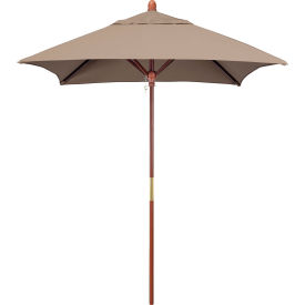 Grove 6' Square Patio Umbrella, Wood Pole, Sunbrella 1A Taupe Fabric