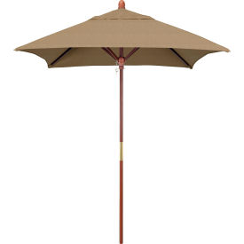 6' Square Patio Umbrella, Wood Pole, Sunbrella 1A Heather Beige Fabric