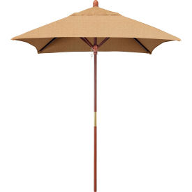 6' Square Patio Umbrella, Wood Pole, Sunbrella 2A Linen Sesame Fabric