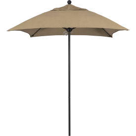 6' Patio Umbrella, Black Pole, Sunbrella 1A Heather Beige Fabric