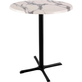 Outdoor Table, X-Base, 30" Dia. x 42"H, White Marble Top