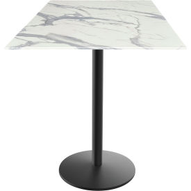 EuroSlim Outdoor Table, Disc Base, 32"W x 32"D x 42"H, White Marble Top