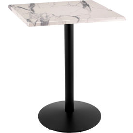 Enduro Outdoor Table, Disc Base, 30"W x 30"D x 42"H, White Marble Top