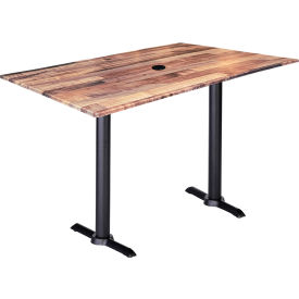 EuroSlim Outdoor Table, 48"W x 30"D x 42"H, Rustic Umbrella Hole Top