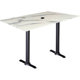 EuroSlim Outdoor Table, 48"W x 30"D x 42"H, White Marble Umbrella Hole Top