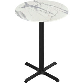 EuroSlim Outdoor Table, X-Base, 32" Dia. x 36"H, White Marble Top