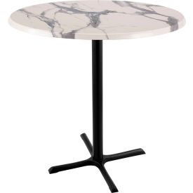 Enduro Outdoor Table, X-Base, 36" Diameter x 42" Height, White Marble Top