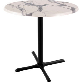 Enduro Outdoor Table, X-Base, 30" Dia. x 36"H, White Marble Top