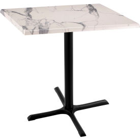 Enduro Outdoor Table, X-Base, 30"W x 30"D x 36"H, White Marble Top
