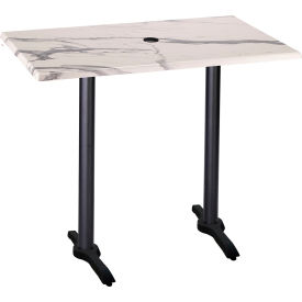 Enduro Outdoor Table, 48"W x 30"D x 42"H, White Marble, Umbrella Hole Top