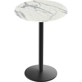 Outdoor Table, Disc Base, 32" Diameter x 36" Height, White Marble Top