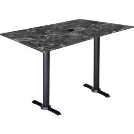 Outdoor Table, 48"W x 30"D x 36"H, Black Marble Umbrella Hole Top