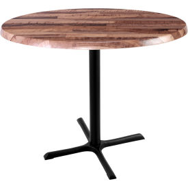OD211 Enduro Outdoor Table, X-Base, 36" Dia. x 36"H, Rustic Top
