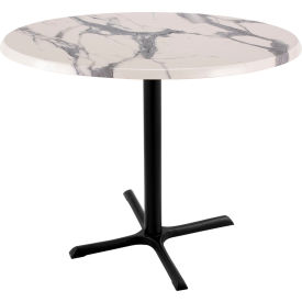 Outdoor Table, X-Base, 36" Dia. x 36"H, White Marble Top