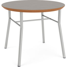 Chat Reception End Table, 24" x 24", Silver Frame, Sarum Twill Top